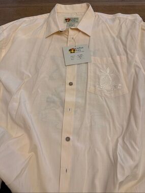 Men's Cream Embroidered Short-Sleeve Button-Down Shirt